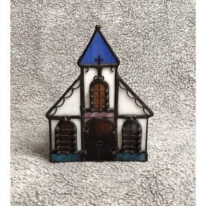 Vintage Stained Glass Church Tea Lite Candle Holder Christmas Decor Religious